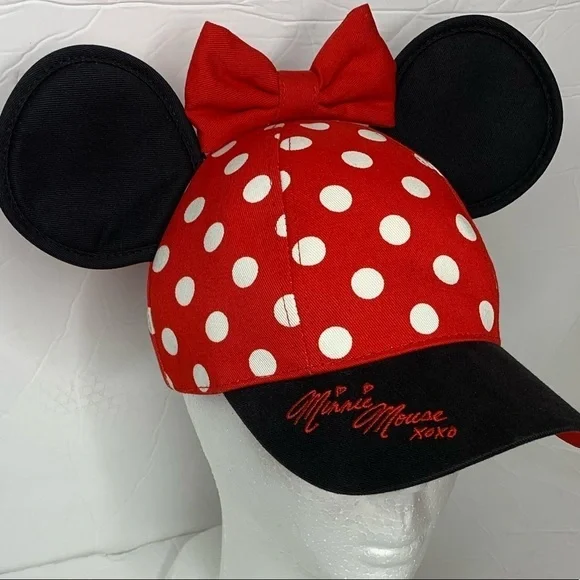 Disney Minnie Mouse Ears Hat Polka Dot Bow Brim - Picture 3 of 8
